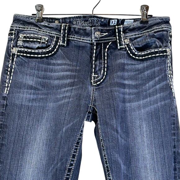 Miss Me Low Rise Distressed Boot Cut Jeans Flap Back Pockets JE5014B25L Women 31 - Picture 5 of 10